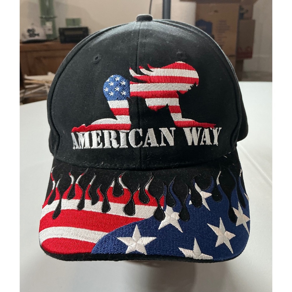 USA Flames Pinup Bike Sexy Girl Patriotic American Way Hat OSFA Black Cap